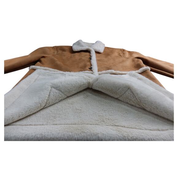 Sonoma Tan Pea Coat White Faux Fur Women's XL - Picture 5 of 8